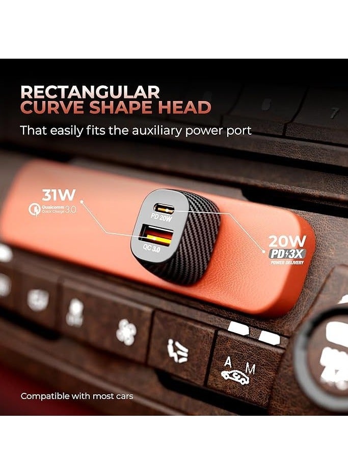 شاحن سيارة فائق السرعة 38 واط – منافذ USB-C و USB مزدوجة | PD20W و QC3.0 | متوافق مع iPhone 14، Samsung، Android وأكثر | حماية ضد زيادة الفولتية، زيادة التيار، الدائرة القصيرة | صغير وموثوق - Image 4