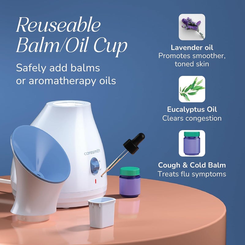 CARESMITH 2 In 1 Face Steamer Steamer For Cold Cough 16 Mins Of Natural Steam With 170Ml Large Tank Dedicated Chamber For Balms Oils Vaporizer Steamer With Cough Cold Facial AntiSplash Technology - Image 3