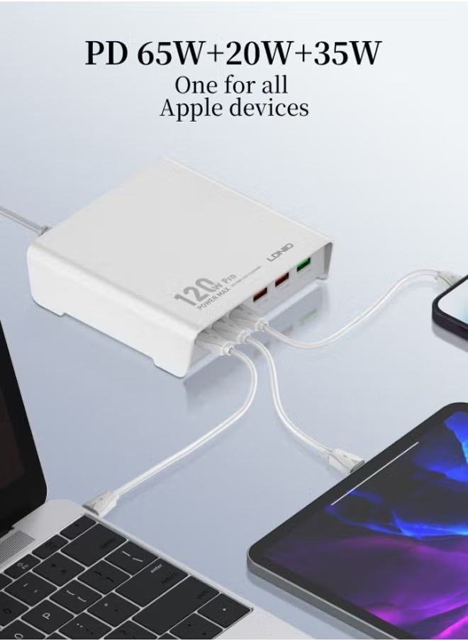 LDNIO - 120w Desktop Charging USB hub 3 Port USB C 3 Port USB A Charging Station Fast Desktop Charging For iPhone Tablet Macbook Laptop White - Image 1