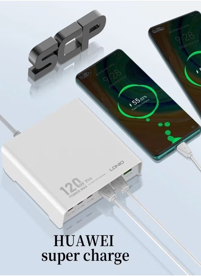 LDNIO - 120w Desktop Charging USB hub 3 Port USB C 3 Port USB A Charging Station Fast Desktop Charging For iPhone Tablet Macbook Laptop White - Image 1