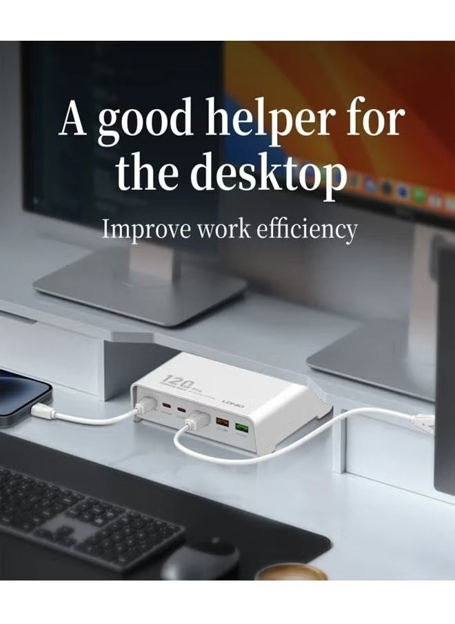 LDNIO - 120w Desktop Charging USB hub 3 Port USB C 3 Port USB A Charging Station Fast Desktop Charging For iPhone Tablet Macbook Laptop White - Image 1