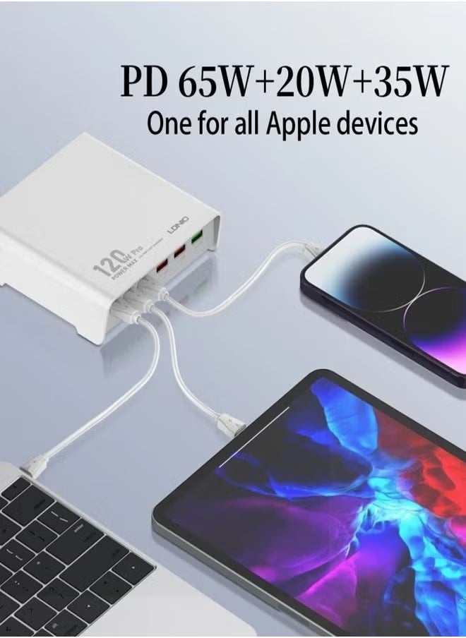 LDNIO - 120w Desktop Charging USB hub 3 Port USB C 3 Port USB A Charging Station Fast Desktop Charging For iPhone Tablet Macbook Laptop White - Image 1