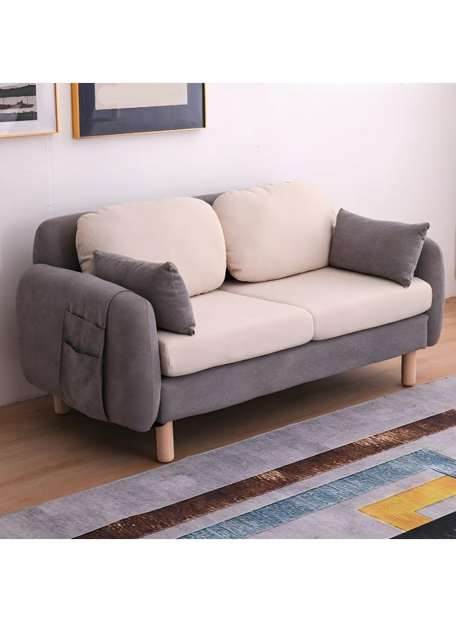 Minimalist Modern Loveseat â€“ 2-Seater Fabric Sofa with Square Arms for Compact Living (Grey/Beige)