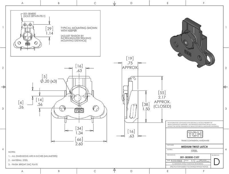 TCH Hardware - Steel Spring Loaded Butterfly Twist Latch and Keeper | Toggle Clamp Case Box Chest Closure | 2 Pack - Silver - Image 2