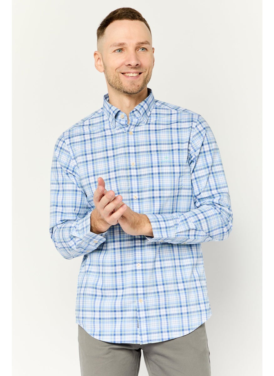 GANT Men Regular Fit Checkered Long Sleeves Casual Shirt, Blue  - Image 1