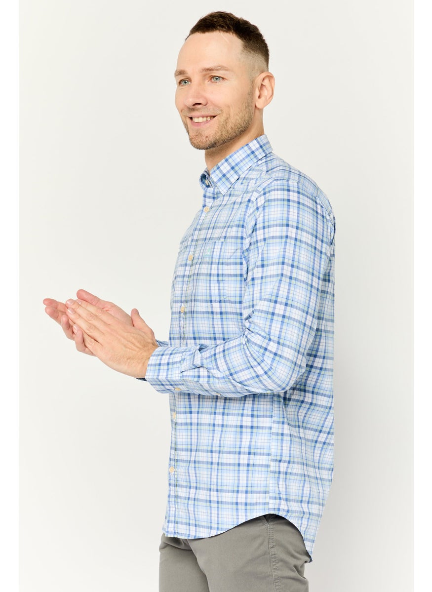 GANT Men Regular Fit Checkered Long Sleeves Casual Shirt, Blue  - Image 3
