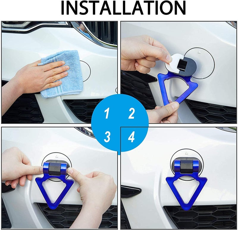 AUTO MT Car Tow Hook Universal Triangle Decorative Racing Style Trailer Hook Sticker Rear Tow Strap Tow Hook Towing Belt for Car Bumper (ONLY Decoration) (Blue VSHAPE Dummy Hook) - Image 3