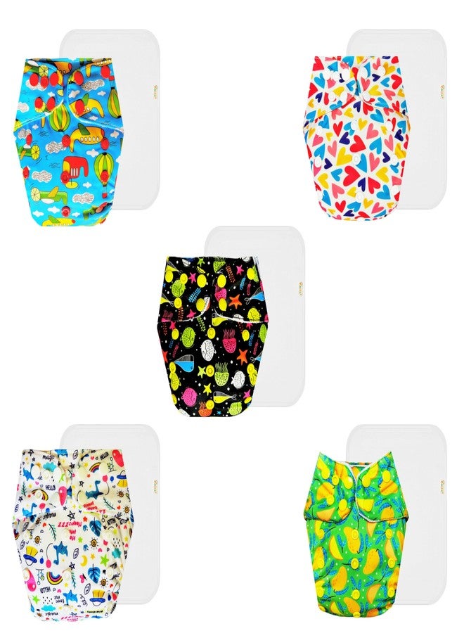 Dumbledo Premium Cloth Diaper with Cotton Insert (Pack of 5) | Dry Feel and Comfortable | 6-Layer Absorbent Pad | Easy to Clean | Ideal for Toddlers | 3 Months - 3 Years | Unisex Baby - Image 1