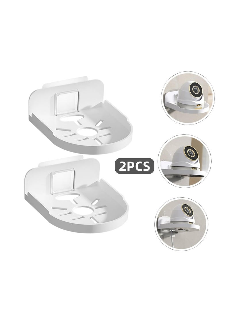 2PCS Wall Mount Storage Rack, No Drilling Adhesive Bracket for Security Cameras  Speakers, Heavy Duty Stick-Up Holder, Easy Install White Shelf for Baby Monitors  Home Use - Image 1