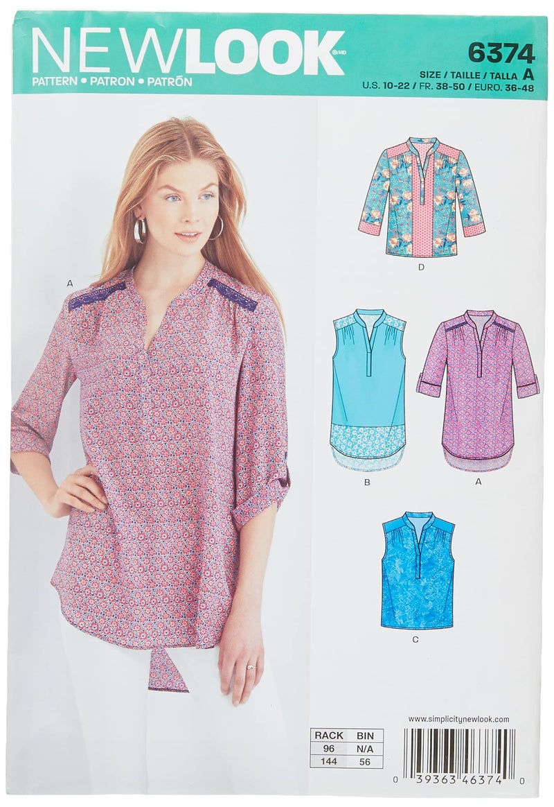 New Look 6374 Misses Shirts with Sleeve and Length Options Sewing Kit Size A 10121416182022