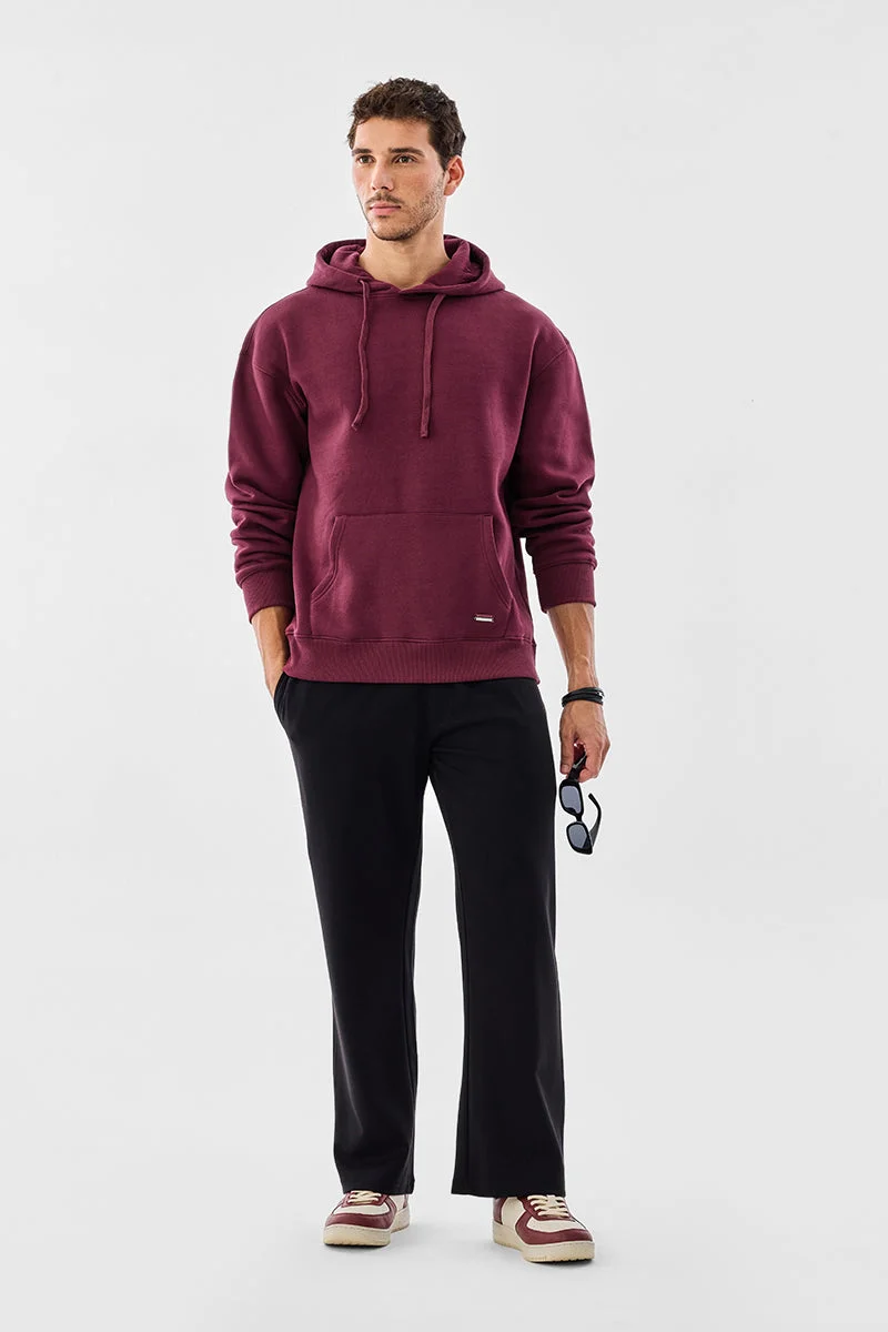 سنيتش Maroon Solid Long Sleeve Relaxed Hoodie