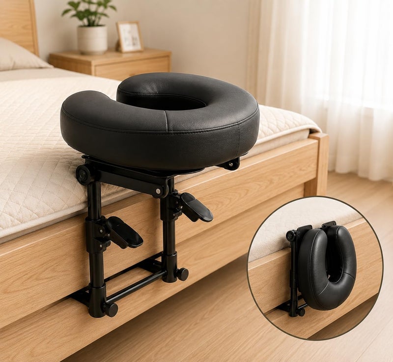 KONOVOLY Massage Headrest for Bed, PU Leather Home Mattress Top Massage Bed Head Extension Kit, Adjustable Headrest Face Cushion Massage Table at Home, Face Down Pillow After Eye Surgery (Black) - Image 4