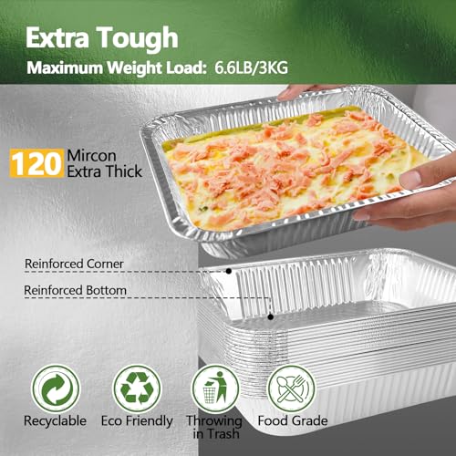 Demiwise Thickened 30 Pack Heavy Duty Aluminum Pans, 9x13 Aluminum Foil Pans Disposable, Half Size Steam Table Foil Baking Tray for Cooking, Baking, Roasting & Chafing, Carton Packaging - Image 4