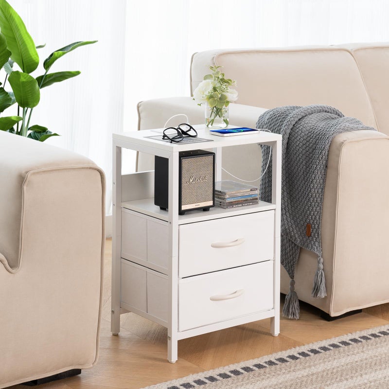 Yoobure Nightstand with Charging Station, Small Night Stand with Fabric Drawers and Storage Shelf for Bedrooms, Nightstands for Small Spaces, Bedside Table with USB Ports & Outlets, Bed Side Table - Image 2
