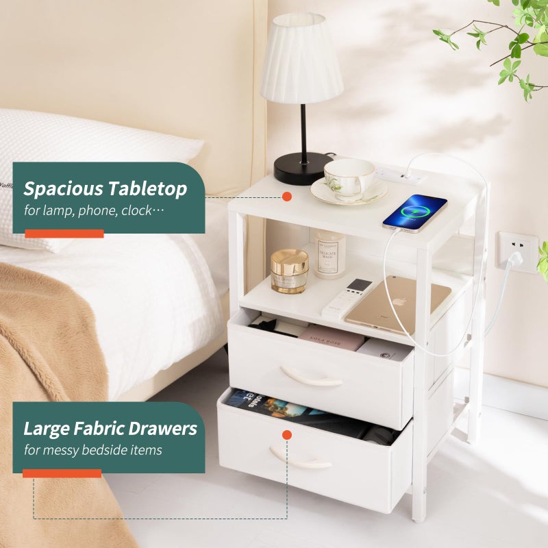 Yoobure Nightstand with Charging Station, Small Night Stand with Fabric Drawers and Storage Shelf for Bedrooms, Nightstands for Small Spaces, Bedside Table with USB Ports & Outlets, Bed Side Table - Image 4