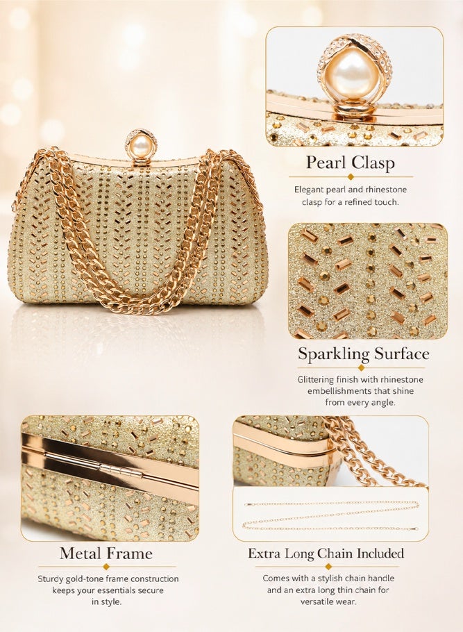SHABILI Women's Rhinestone Banquet Bag Silver, Ladies PU Sparkling Crystal Clutch Bag Shoulder Evening Handbag with Detachable Chain for Wedding Prom Cocktail Party Dinner Travel Formal Occasion Use - Image 5