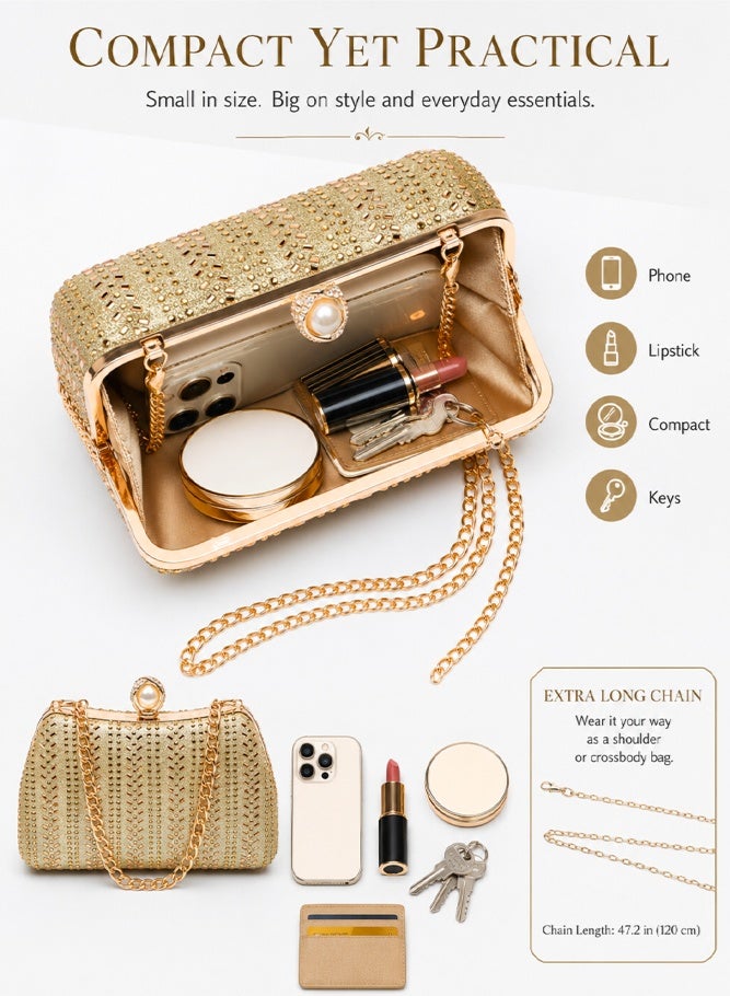 SHABILI Women's Rhinestone Banquet Bag Silver, Ladies PU Sparkling Crystal Clutch Bag Shoulder Evening Handbag with Detachable Chain for Wedding Prom Cocktail Party Dinner Travel Formal Occasion Use - Image 3