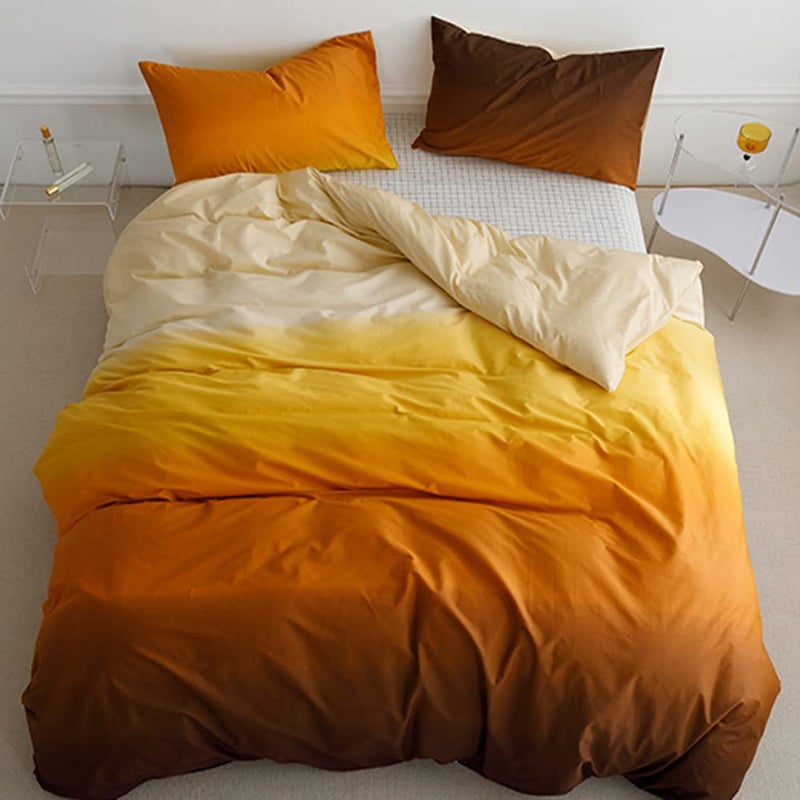 Wellboo Orange Yellow Gradient Comforter Sets Queen Solid Yellow and Orange Bedding Comforters Cotton Women Girls Modern Orange Brown Gradient Soft Quilts Farmhouse Abstract Art Orange Blanket Warm