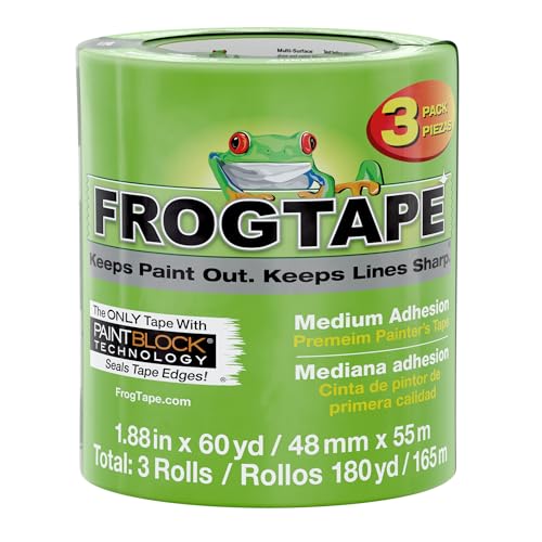 FrogTape Multi-Surface Painters Tape with PAINTBLOCK, 2 Inch Wide (1.88 In. x 60 Yds), Medium Adhesion, Green, 3 Rolls (240661) - Image 1
