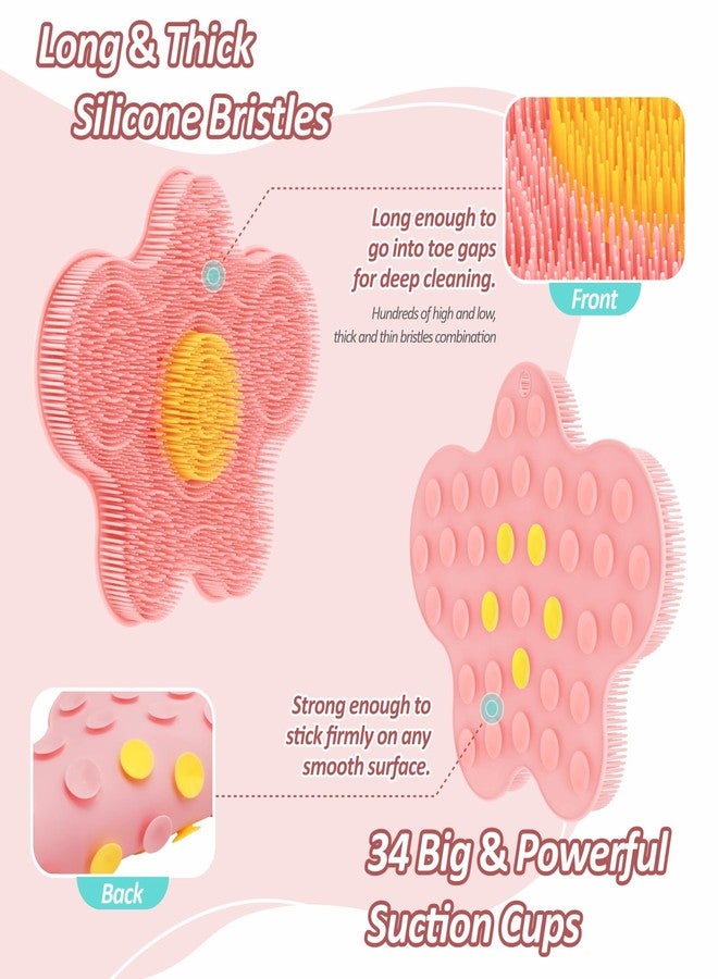 GEENOA New Silicone Shower Foot Scrubber Mat, Large Wall-Mounted Back Scrubber Back Washer with Long Bristles & Powerful Suction Cups, Easy to Clean Exfoliate and Massage Without Bending(Pink) - Image 3
