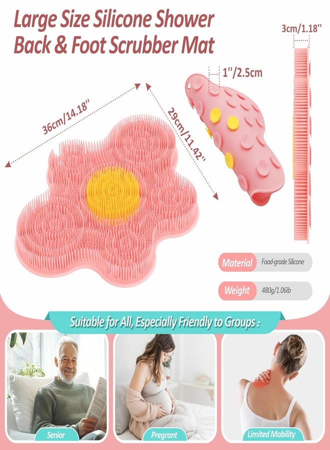 GEENOA New Silicone Shower Foot Scrubber Mat, Large Wall-Mounted Back Scrubber Back Washer with Long Bristles & Powerful Suction Cups, Easy to Clean Exfoliate and Massage Without Bending(Pink) - Image 2