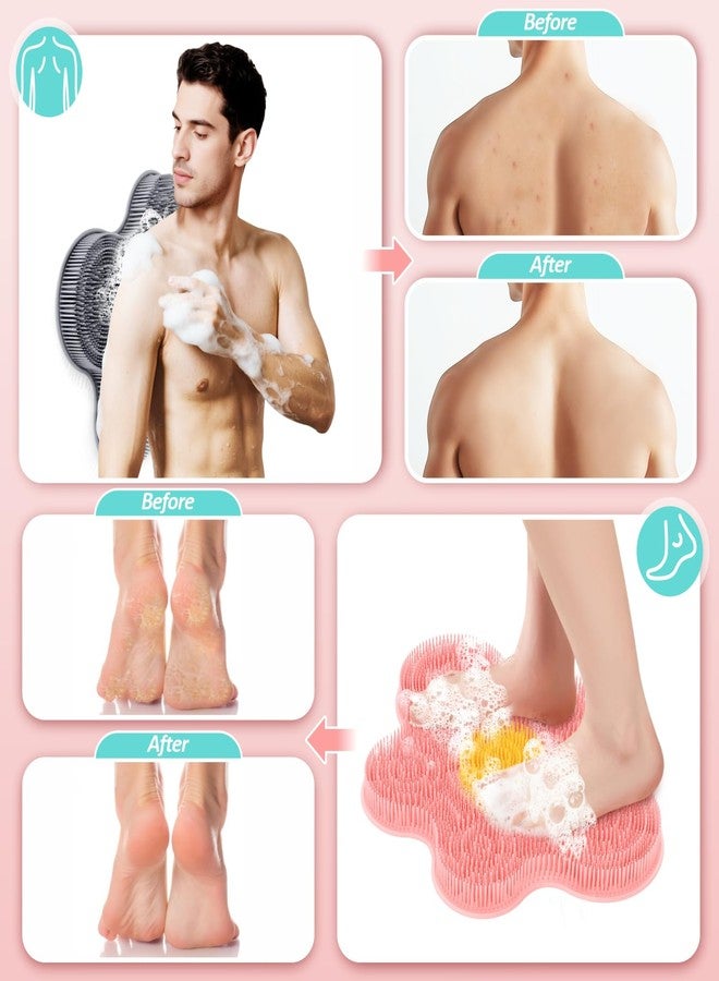 GEENOA New Silicone Shower Foot Scrubber Mat, Large Wall-Mounted Back Scrubber Back Washer with Long Bristles & Powerful Suction Cups, Easy to Clean Exfoliate and Massage Without Bending(Pink) - Image 5