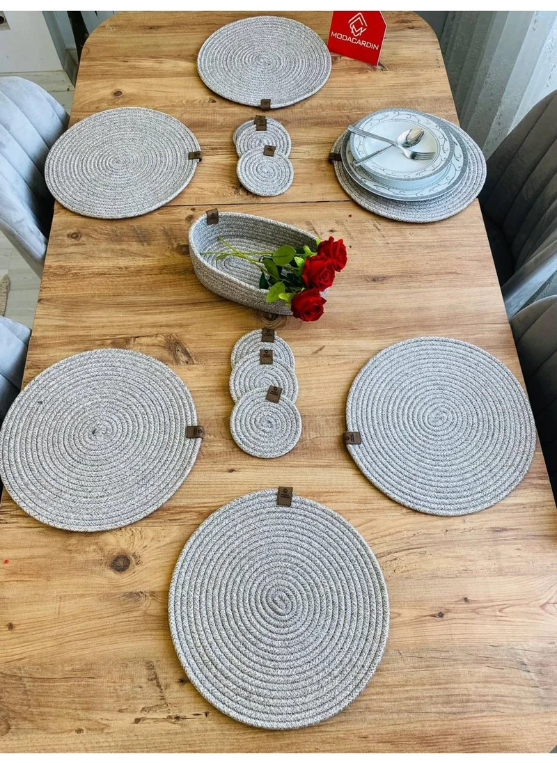 BDZ Deri BDZ Leather Wicker Jute Presentation Plate Mat American Service Coaster and Basket 13 Pieces