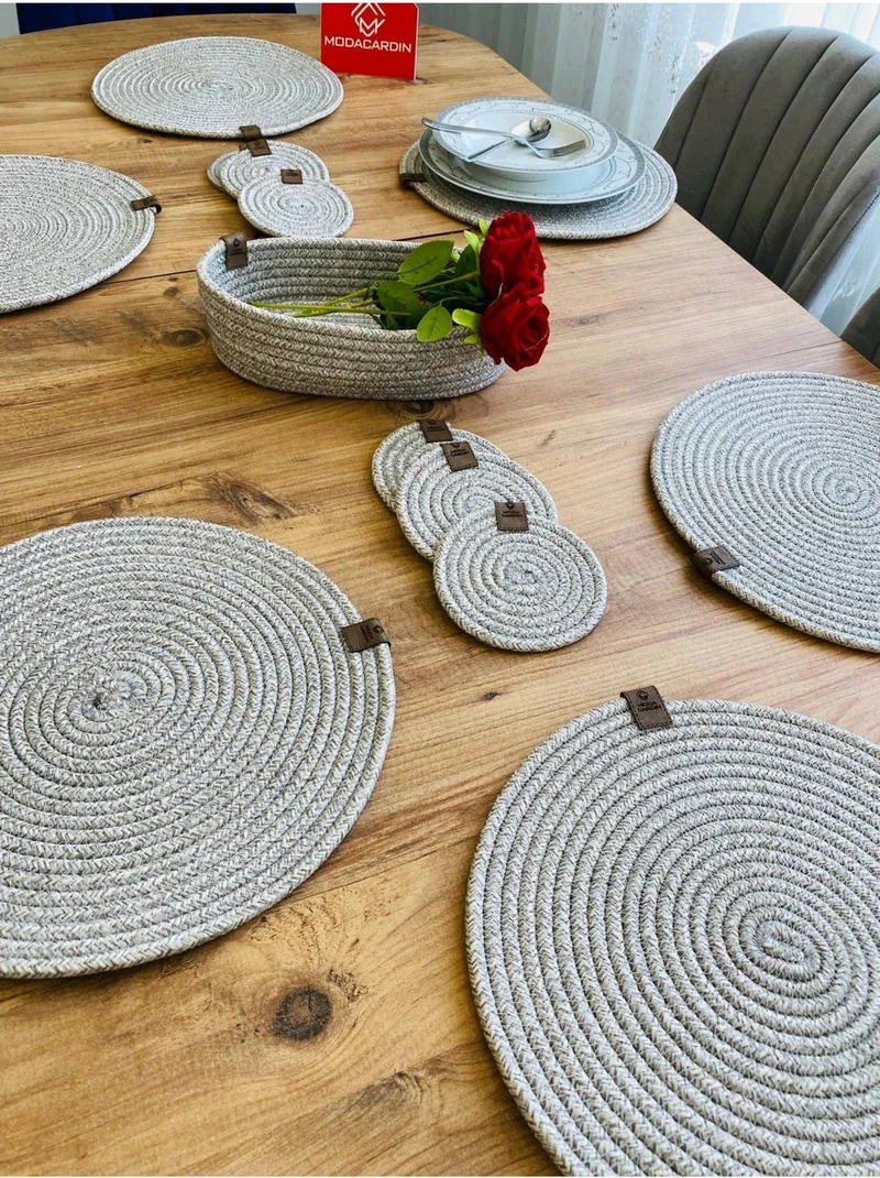 BDZ Deri BDZ Leather Wicker Jute Presentation Plate Mat American Service Coaster and Basket 13 Pieces