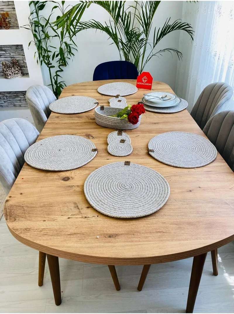 BDZ Deri BDZ Leather Wicker Jute Presentation Plate Mat American Service Coaster and Basket 13 Pieces
