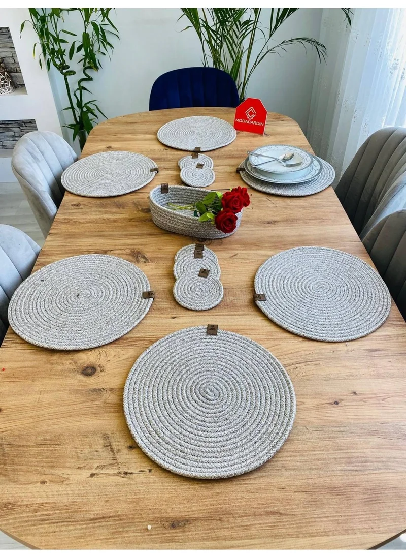 BDZ Deri BDZ Leather Wicker Jute Presentation Plate Mat American Service Coaster and Basket 13 Pieces