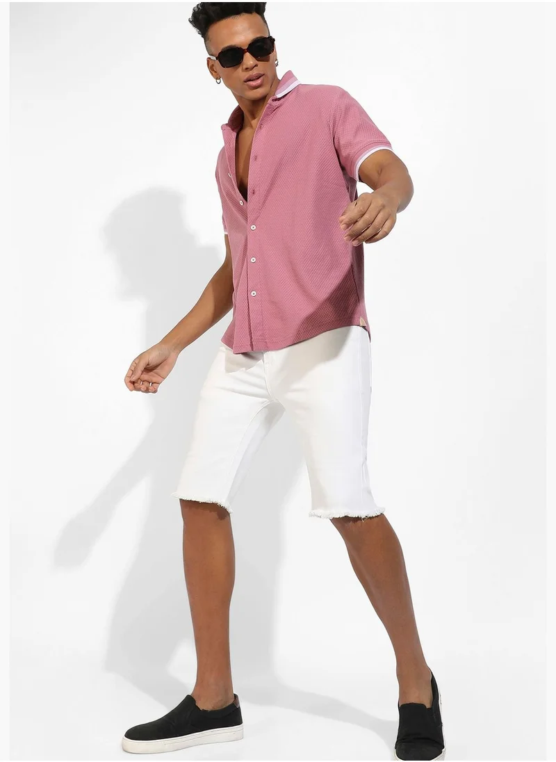 Campus Sutra Solid Spread Collar Short Sleeve Shirt