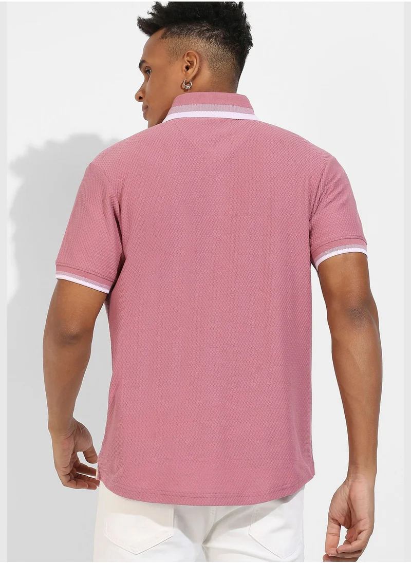 Campus Sutra Solid Spread Collar Short Sleeve Shirt