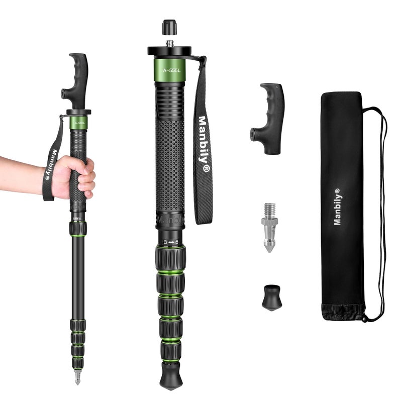 Manbily Camera Monopod Aluminum Portable Compact Lightweight Travel Monopod with Carrying Bag Walking Stick Handlefor DSLR Canon Nikon Sony Video Camcorder Aluminum GreenBlack - Image 2