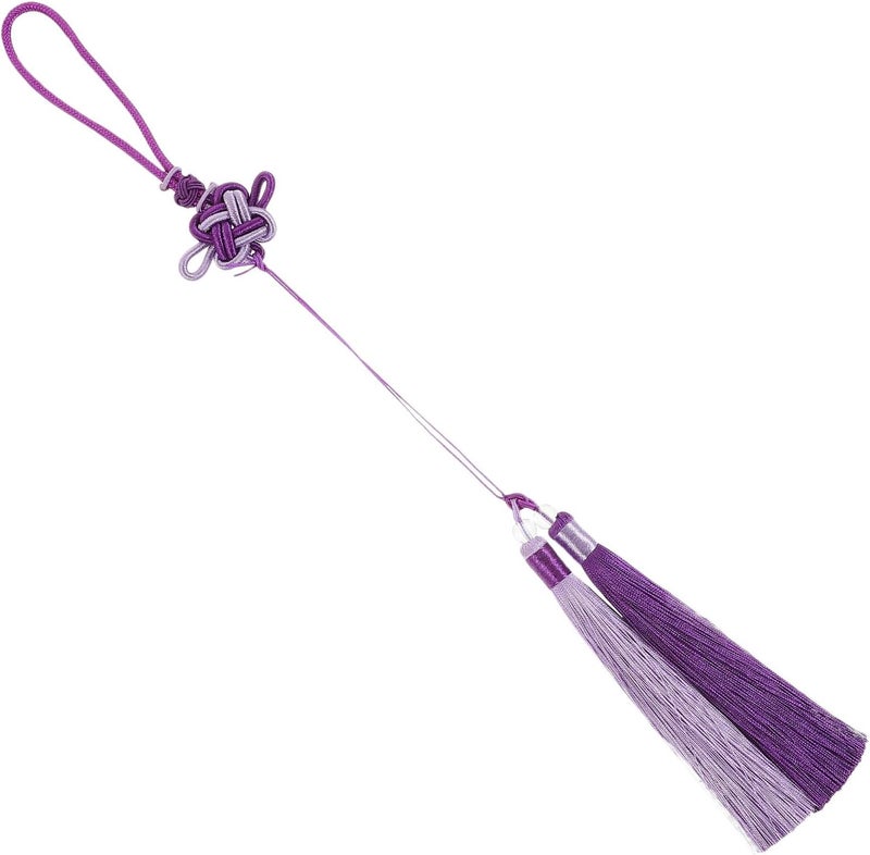 ABOOFAN Chinese Tassel Pendant Car Rearview Mirror Hanging Ornament with DIY Chinese Knot Tassel for Traditional Martial Arts Fans, Purple Gradient Silk Fringe Craft Decoration - Image 1