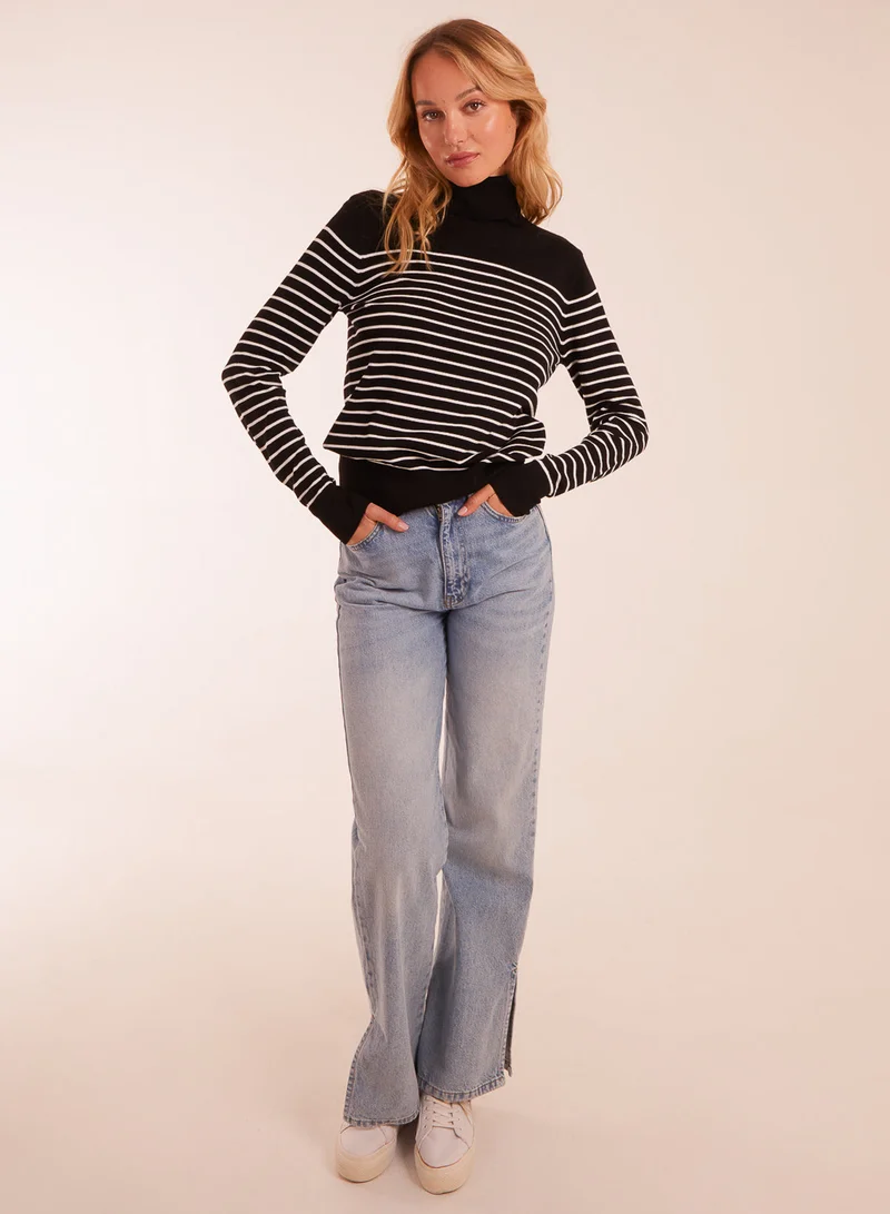 Blue Vanilla Thin Stripe Roll Neck Jumper