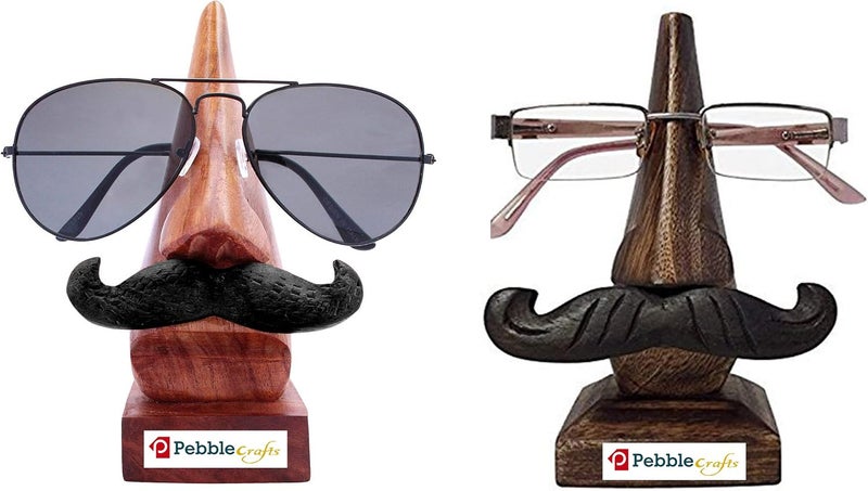 PEBBLECRAFTS مجموعة بيبل كرافتس لعيد الحب من قطعتين - حامل نظارات/نظارات شمسية/نظارات طبية على شكل أنف خشبي يدوي الصنع مع شاربين أسودين للأشخاص المميزين/الأصدقاء/الحب/الأخ/الرجال/الأطفال/الصغار - Image 1