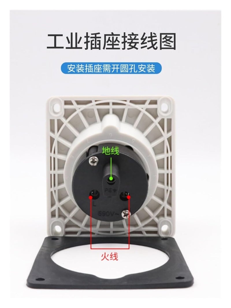 موصل المقبس الصناعي Socket TYPR3801 (قلب 32A3)، وضع مائل، مقاومة للرطوبة IP44 - Image 3