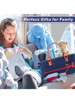 Arabest Baby Diaper Caddy Bag With Zipper Lid And Leather Handle  Dark Blue  - Image 5