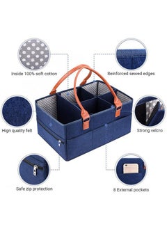 Arabest Baby Diaper Caddy Bag With Zipper Lid And Leather Handle  Dark Blue  - Image 3