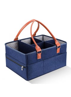 Arabest Baby Diaper Caddy Bag With Zipper Lid And Leather Handle  Dark Blue  - Image 1