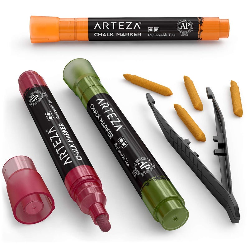 ARTEZA Pastel Liquid Chalk Markers, Set of 16, Tweezers, Labels, Stencils, Erasable, Water Based Pens for Chalkboards, Glass, Windows, and More - Image 2