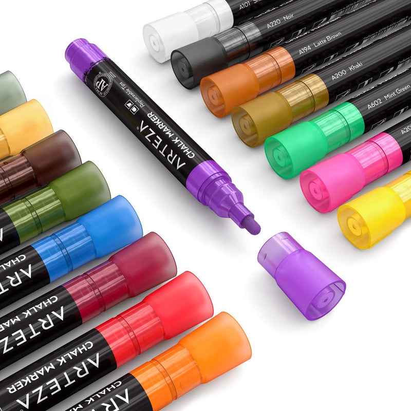ARTEZA Pastel Liquid Chalk Markers, Set of 16, Tweezers, Labels, Stencils, Erasable, Water Based Pens for Chalkboards, Glass, Windows, and More - Image 4
