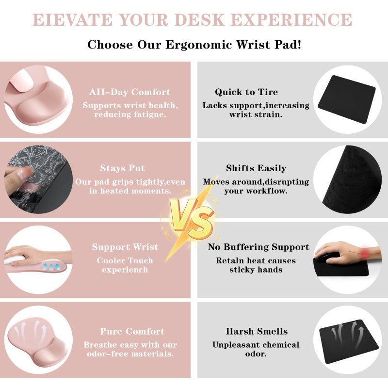 KEPUTAIER Mouse Pad with Wrist Rest,Ergonomic Mouse Pad with Comfortable Gel Wrist Rest Support and Non-Slip PU Base for Easy Typing Pain Relief, Durable and Washable(Pink) - Image 5