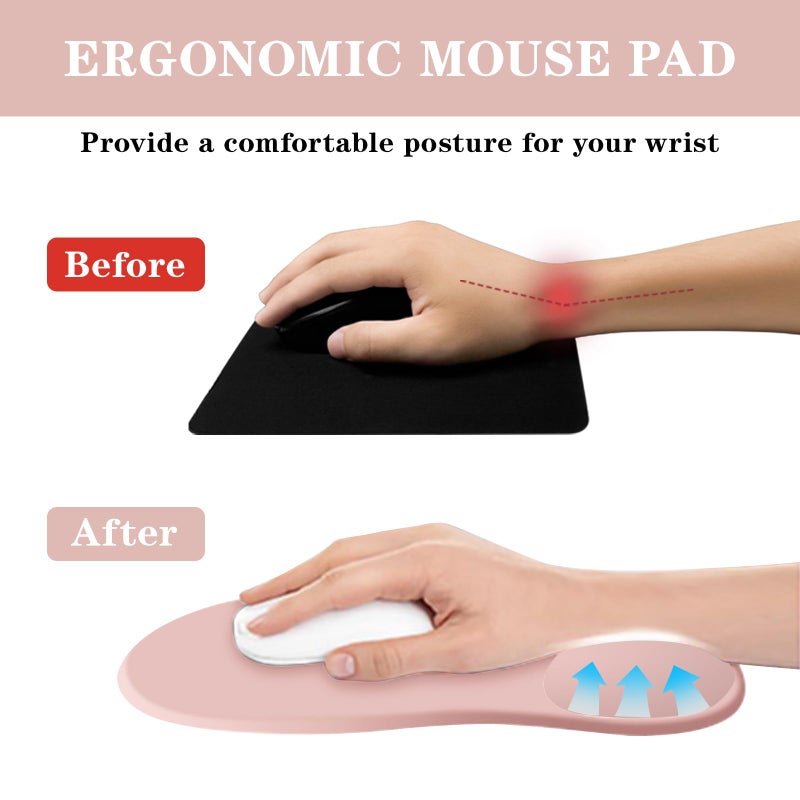 KEPUTAIER Mouse Pad with Wrist Rest,Ergonomic Mouse Pad with Comfortable Gel Wrist Rest Support and Non-Slip PU Base for Easy Typing Pain Relief, Durable and Washable(Pink) - Image 2