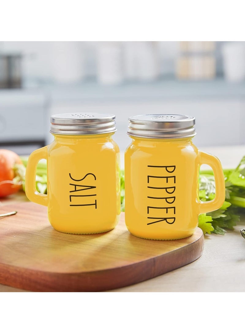 Two-Pack Yellow Salt and Pepper Shaker Set - Yellow Kitchen Decor and Accessories for Home Restaurant Wedding - Glass Salt and Pepper Set for Cooking Table, RV, BBQ, Easy to Clean and Refill - Image 2
