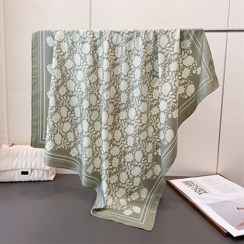 Autumn Essential Imitation Silk Large Square Scarf Retro Floral Print Professional Versatile Shawl Diagonal Silk Scarf Headscarf for Women - Image 1
