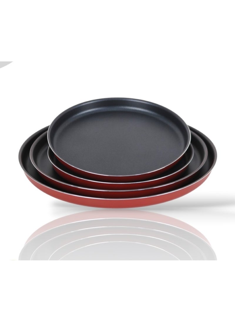 Alsaif 4 Piece Red Baking Tray Set for Pizza, Pastries and Desserts  - Image 1