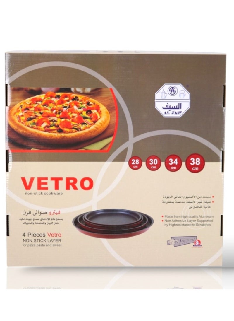 Alsaif 4 Piece Red Baking Tray Set for Pizza, Pastries and Desserts  - Image 3