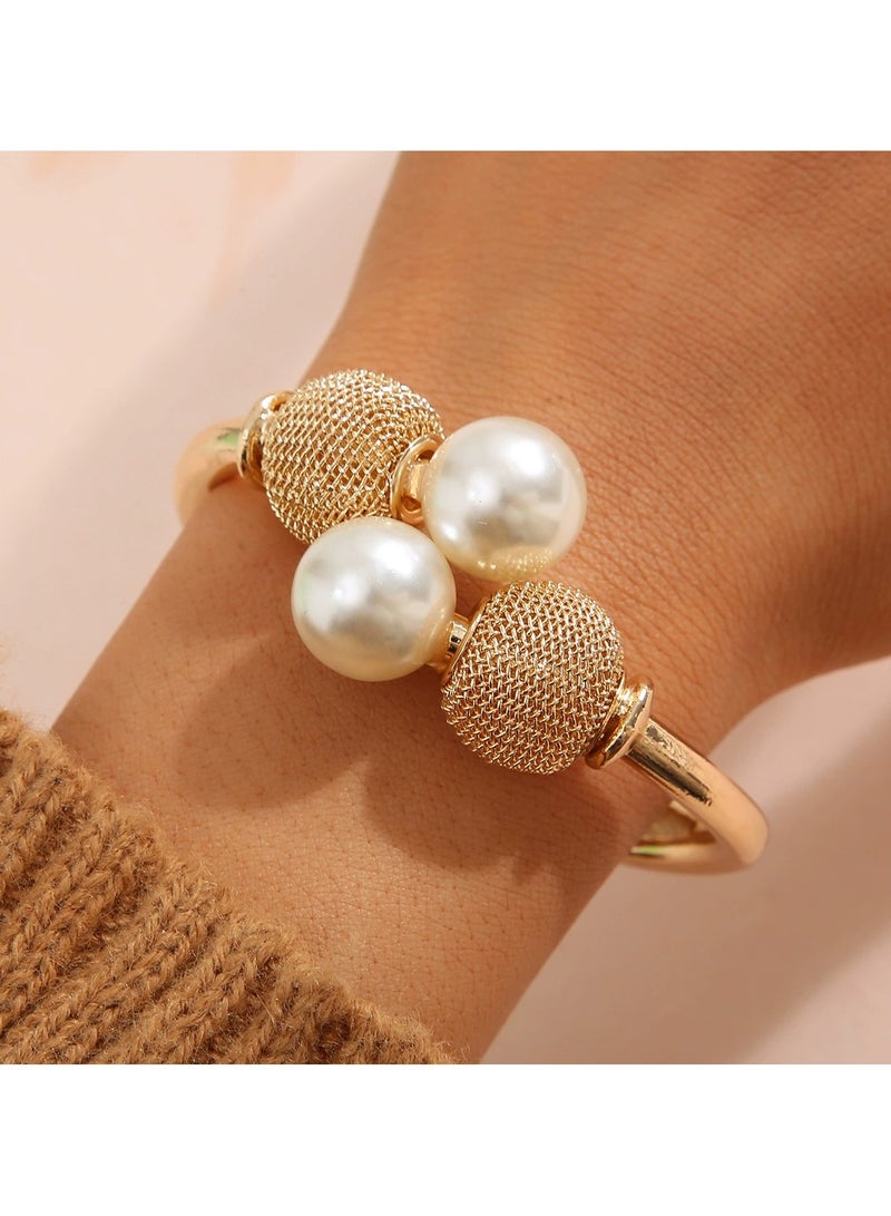 Goolsky Vintage Pearl Open Cuff Bracelet for Women – Bold Statement Alloy Bangle, Retro Chic Timeless Jewelry for Formal & Casual Outfits - Image 1
