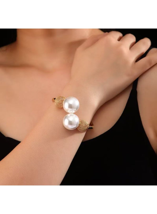 Goolsky Vintage Pearl Open Cuff Bracelet for Women – Bold Statement Alloy Bangle, Retro Chic Timeless Jewelry for Formal & Casual Outfits - Image 4